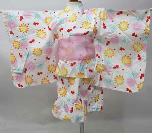 浴衣ドレス・帯3点セット 女児 女の子 5歳〜6歳 5才〜6才 110サイズ 適合身長105cm〜115cm レターパック便可 新品 (株)安田屋 NO40090-1