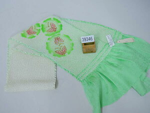 帯揚げ 七五三 女児 女の子 7才 7歳 七才 七歳用 総絞り 絞り染 蝶々 黄緑 メール便可 新品(株)安田屋 NO39346