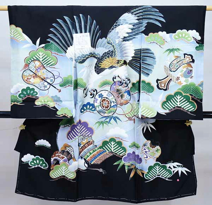 お宮参り 産着 のしめ 男児 正絹 着物 綸子地 豪華絢爛 金刺繍 鷹 