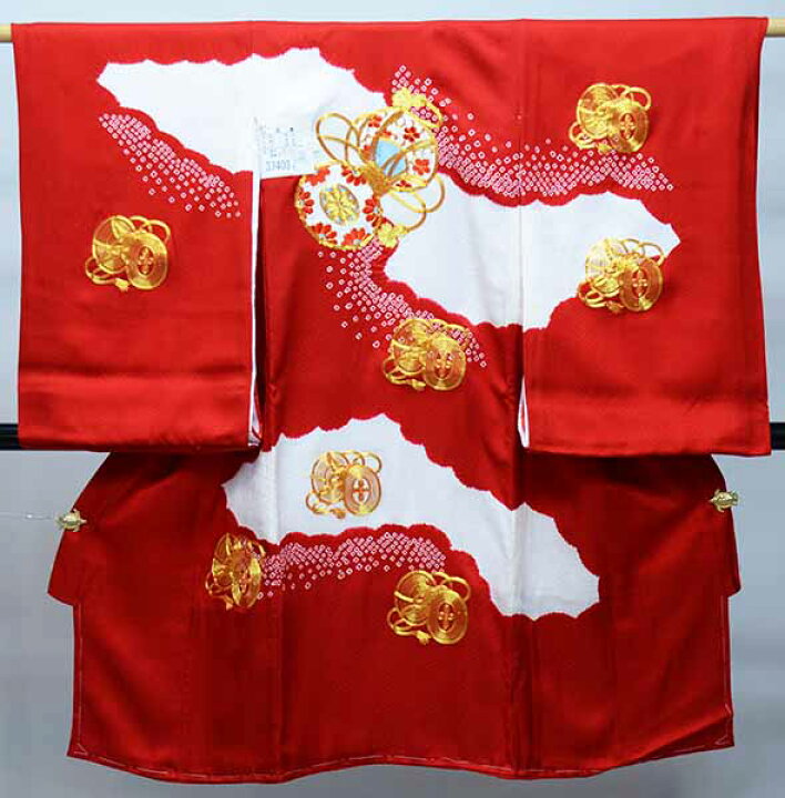 楽天市場】お宮参り 産着 女児 女の子 正絹 金刺繍 のしめ 綸子地 赤地 