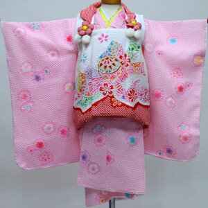 七五三 三歳 女児 被布着物フルセット 総絞り 金刺繍 ピンク 陽気な天使 ポリエステル 3才 3歳 三才 女の子 祝着 お仕立て無料 新品(株)安田屋 NO23993
