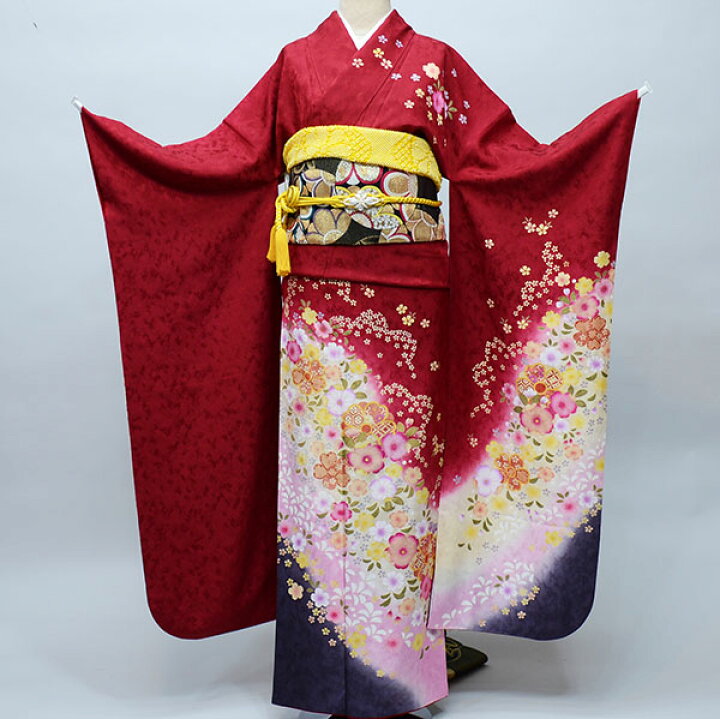 楽天市場】振袖 正絹 着物 単品 仕立て上がり 百花繚乱 赤系 エンジ 