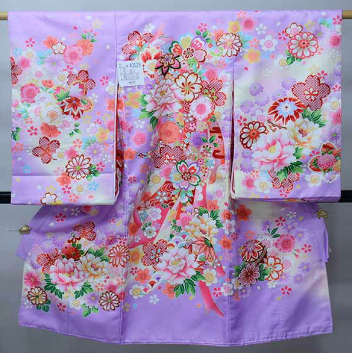 お宮参り 産着 女児 合繊 豪華絢爛 のしめ 金刺繍 綸子地 紫色 一つ身