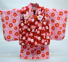 一つ身 二部式 被布着物セット 日本製 ベビー用 女児 女の子 ちりめん風合い ポリエステル100％ 新品（株）安田屋 NO28992