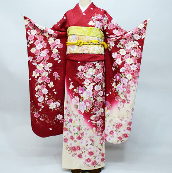 楽天市場】振袖 正絹 着物単品 仕立て上がり 百花繚乱 金刺繍 赤地  