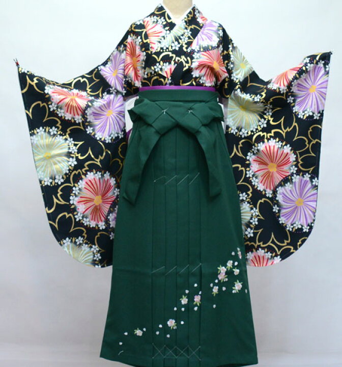楽天市場】二尺袖 着物 袴フルセット From KYOTO 黒地 ちりめん地 着物 