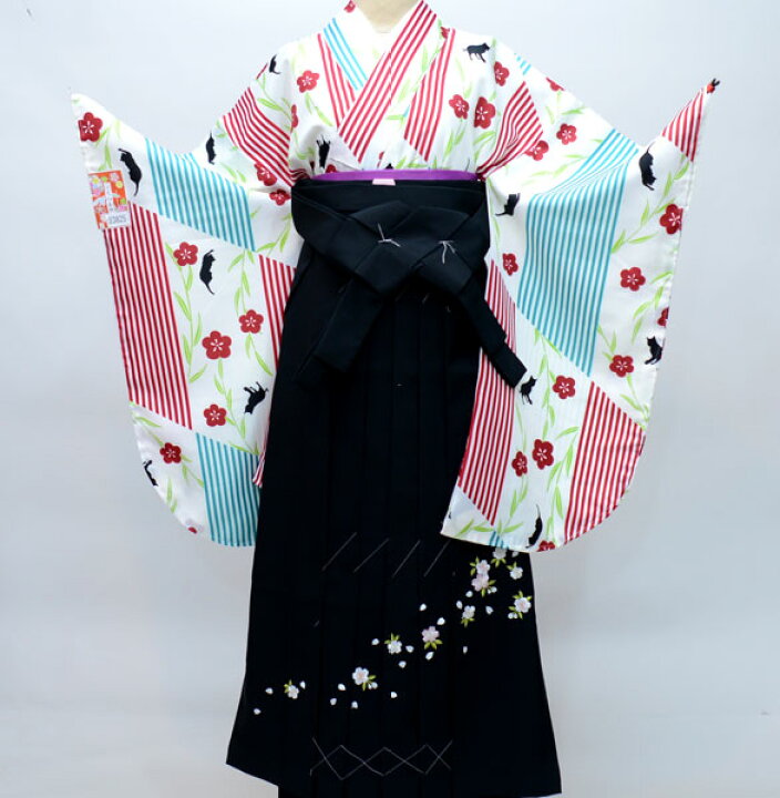 楽天市場】着物袴セット 猫 柄 ジュニア用 145cm〜154cm 卒業式に 