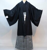 羽織 袴セット 紋付 袷 黒地 男性用 Mサイズ 適合身長165-170cm 半襦袢 角帯 羽織紐付き 紋入れ可 新品 …