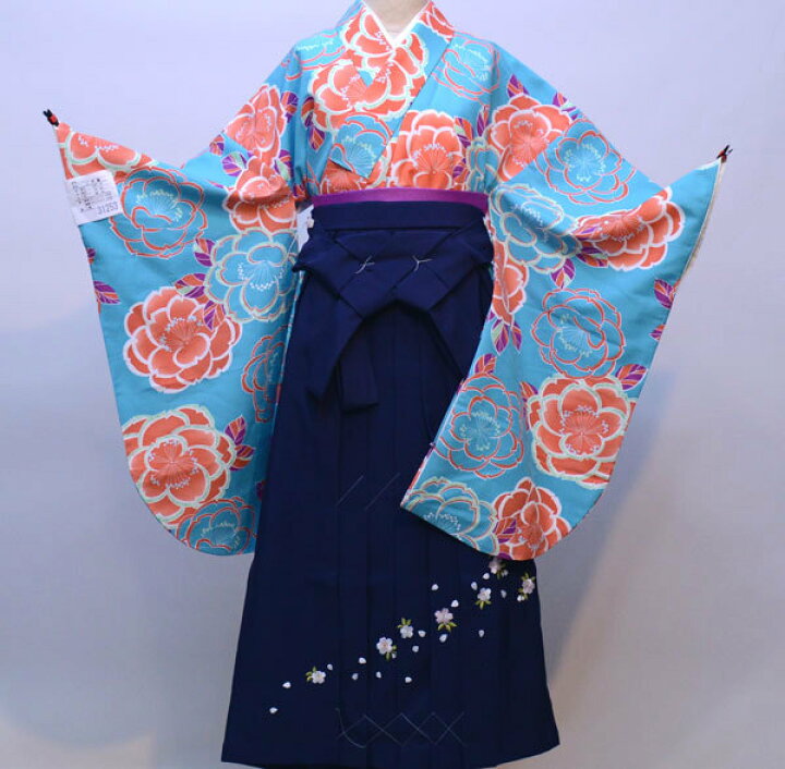 二尺袖 着物袴フルセット 百花斉放 黒地 袴変更可能 新品 （株）安田屋 