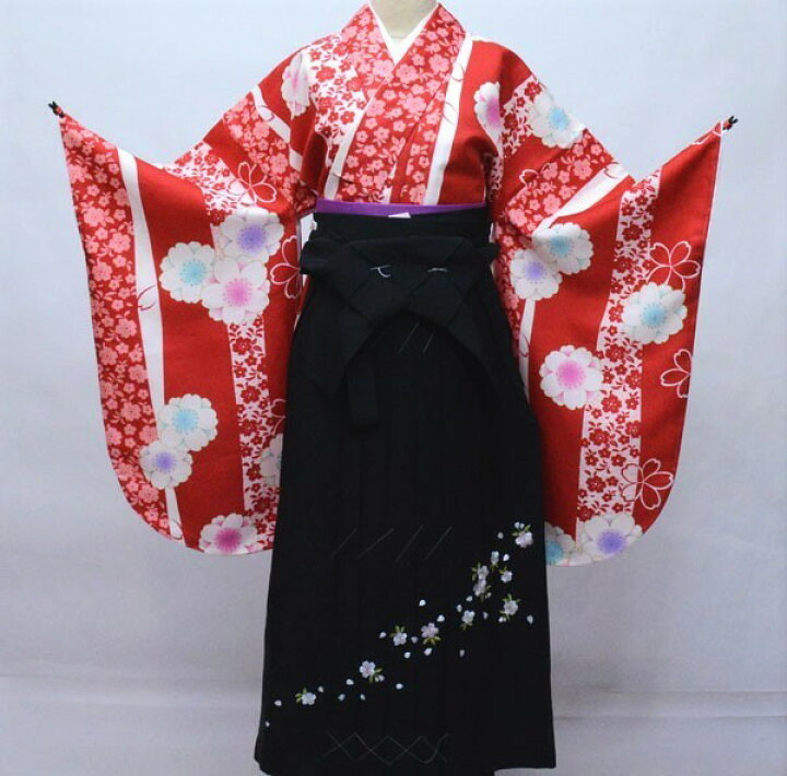 楽天市場】着物袴セット ジュニア用へ直し 135cm〜143cm 百花斉放 赤色 