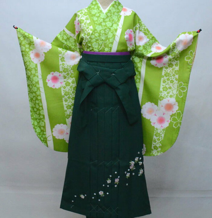 楽天市場】二尺袖 着物 袴フルセット 百花斉放 緑色 着物丈は着付けし 