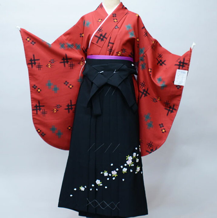 楽天市場】二尺袖 着物 袴フルセット 百花斉放 エンジ色 袴変更可能 