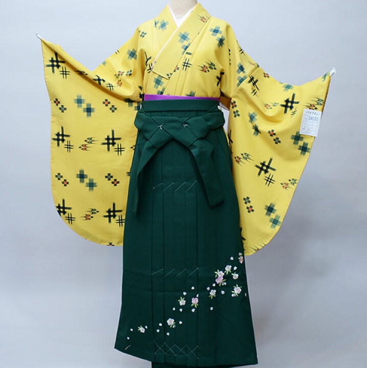 楽天市場】二尺袖 着物 袴フルセット 百花斉放 黄色地 辛子色 袴変更 