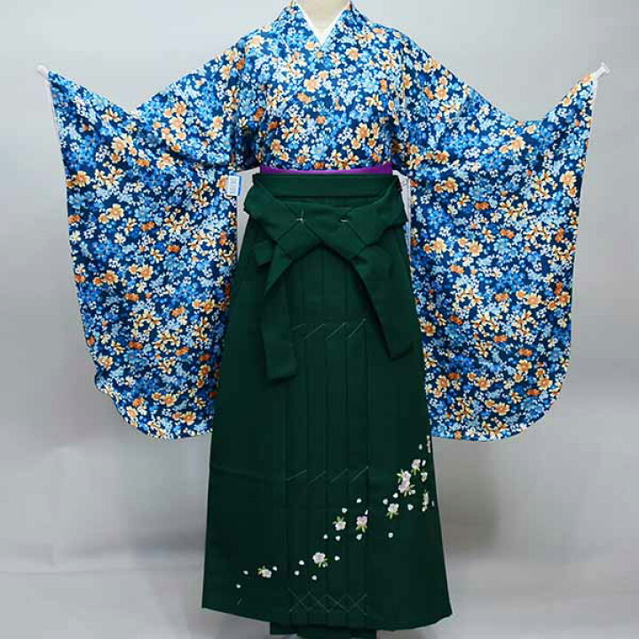 楽天市場】二尺袖 着物 袴 フルセット 百花繚乱 着物丈はショート丈 青 