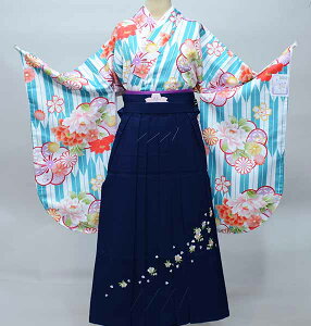 二尺袖 着物 袴フルセット ジュニア用へ直し 135cm〜150cm 陽気な天使 矢羽 エメラルドグリーン×白 袴変更可能 新品(株)安田屋 NO36868