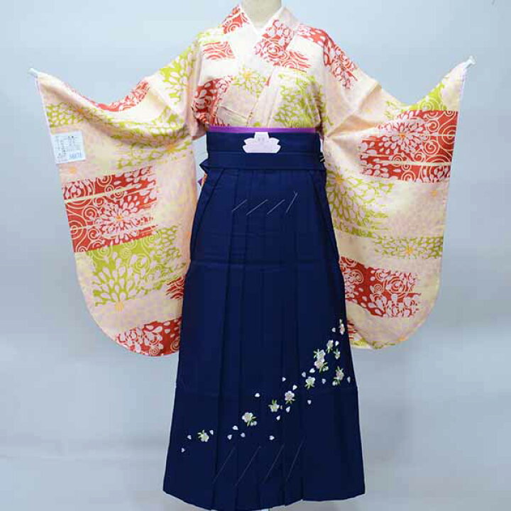 二尺袖 着物 袴 フルセット 百花斉放 着物丈はショート丈 薄橙色 袴 