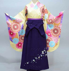 二尺袖 着物 袴フルセット ジュニア用へ直し 135cm〜150cm From KYOTO 黄色地 袴変更可 卒業式 新品(株)安田屋 NO35835-1