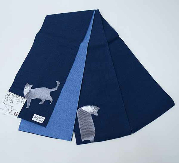 楽天市場】半幅帯 麻帯 浴衣帯 麻100% 本麻 日本製 猫刺繍 紺色×青 