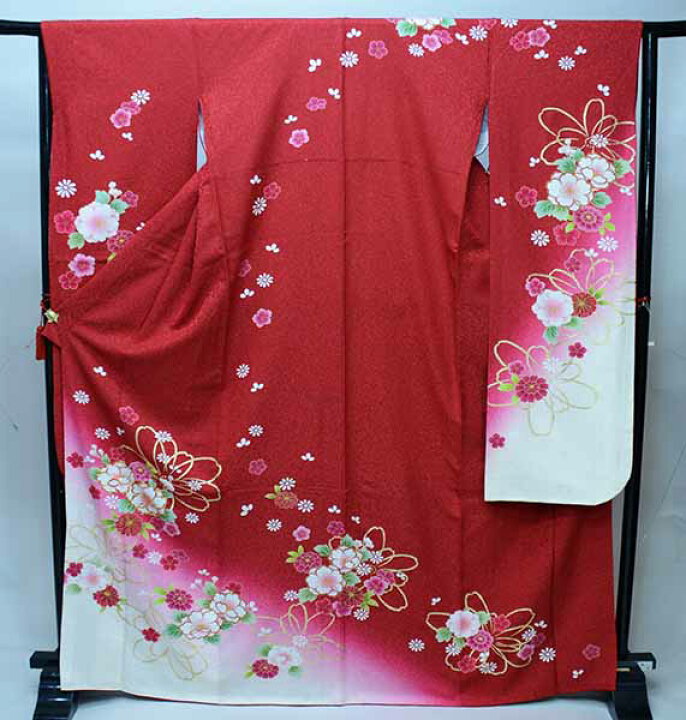 楽天市場】振袖 正絹 着物 単品 仕立て上がり 百花繚乱 ラメ 濃赤色 