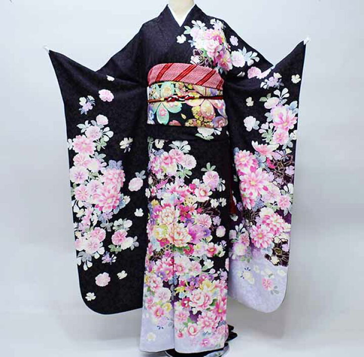 楽天市場】振袖 正絹 着物 単品 仕立て上がり 百花繚乱 ラメ 黒 