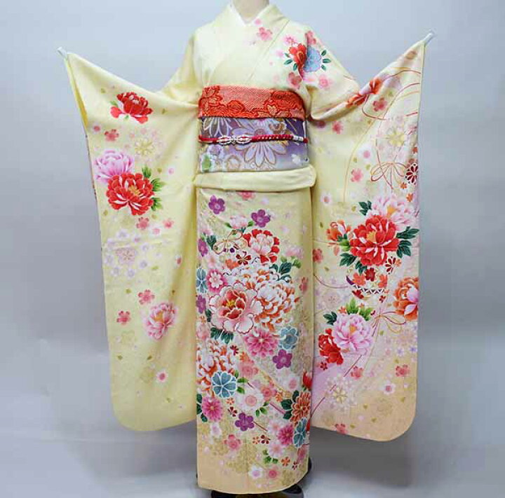 楽天市場】振袖 正絹 着物 単品 仕立て上がり 百花繚乱 牡丹 菊 花刺繍  