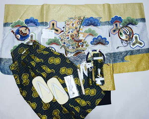 七五三 五歳 男児 羽織袴フルセット 着物 L寸 豪華絢爛 黄土色 宝船 お仕立て無料 袴変更可能 祝着 5歳 五才 5才 男の子 新品(株)安田屋 NO37790