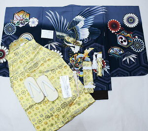 七五三 五歳 男児 羽織袴フルセット 着物 L寸 金刺繍 豪華絢爛 綸子地 グレー 鷹 お仕立て無料 袴変更可能 祝着 5歳 五才 5才 男の子 新品(株)安田屋 NO38752