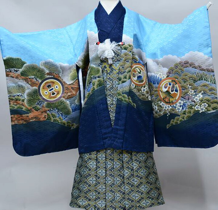 楽天市場】七五三 五歳 男児 羽織袴フルセット 着物 豪華絢爛 鷹 水色 