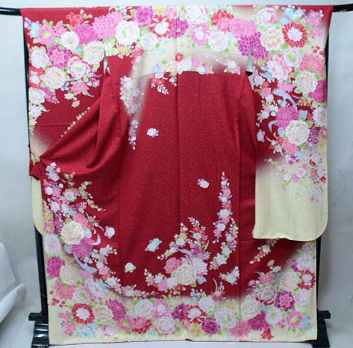 楽天市場】振袖 正絹 着物 単品 仕立て上がり 百花繚乱 ラメ 刺繍 赤色  