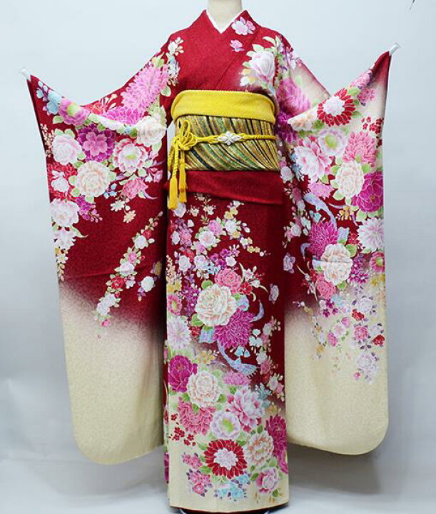楽天市場】振袖 正絹 着物 単品 仕立て上がり 百花繚乱 ラメ 刺繍 赤色 