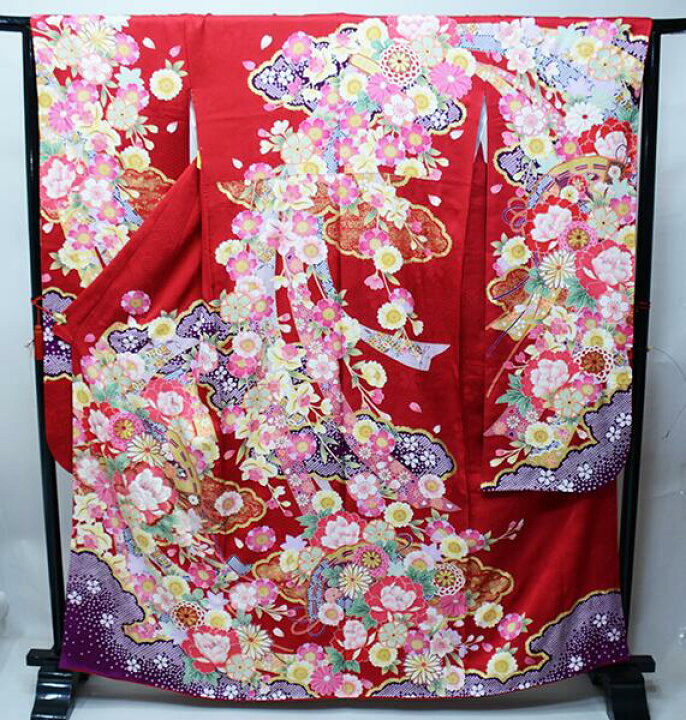 楽天市場】振袖 正絹 着物 単品 仕立て上がり 百花繚乱 刺繍 赤色 成人 