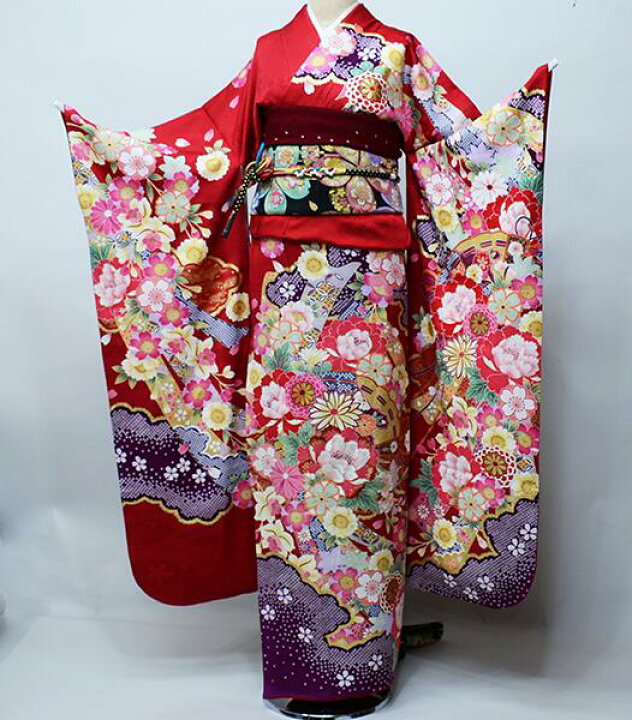 楽天市場】振袖 正絹 着物 単品 仕立て上がり 百花繚乱 刺繍 赤色 成人  