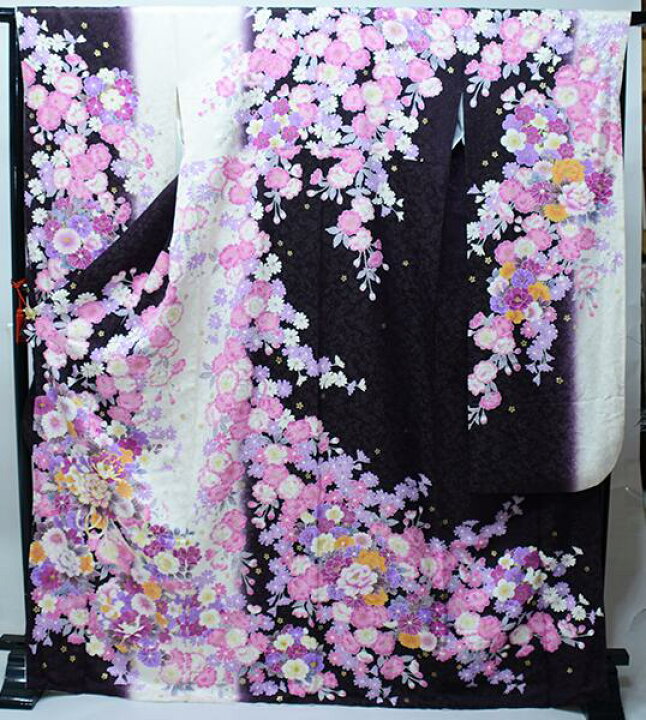 楽天市場】振袖 正絹 着物 単品 仕立て上がり 百花繚乱 ラメ 金駒縫 黒 