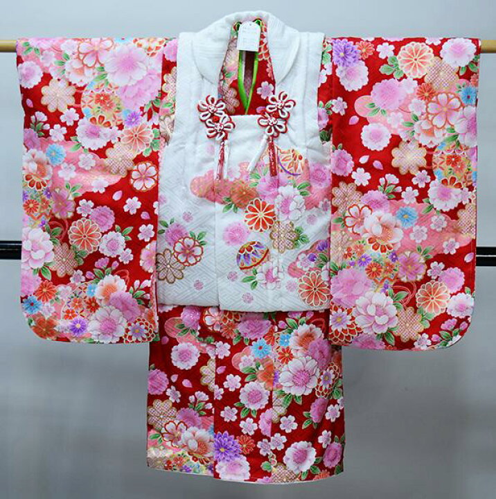 楽天市場】七五三 三歳 女児 被布着物セット 正絹 夢想 百花繚乱 白×赤 