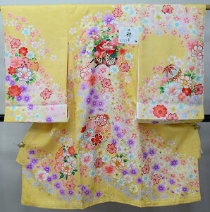 お宮参り 産着 のしめ 女児 女の子 正絹 黄色地 綸子地 豪華絢爛 金刺繍 祝着 初着 一つ身 掛け着 熨斗目 新品(株)安田屋 NO42702
