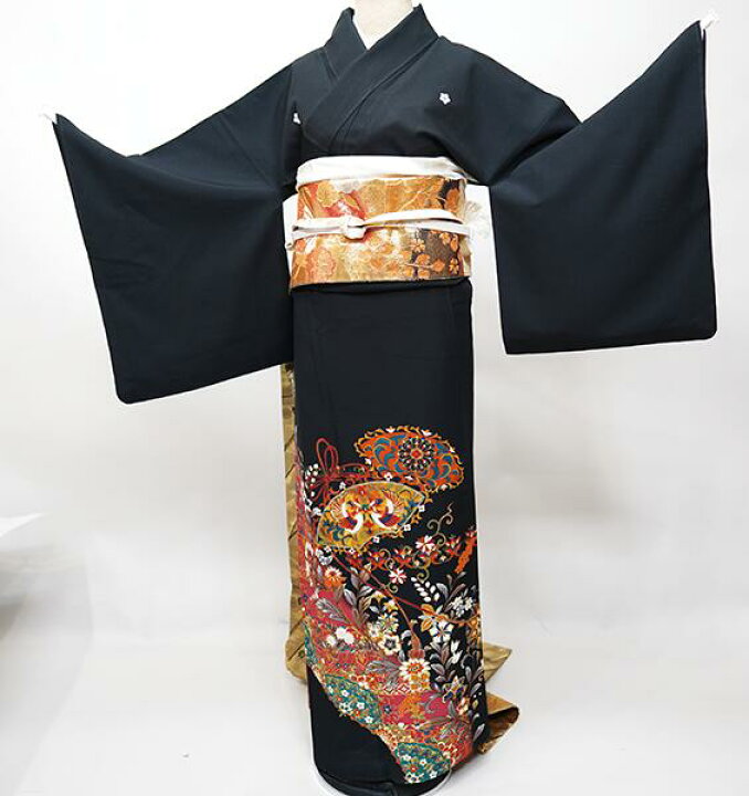 楽天市場】黒留袖 着物 正絹 フルセット 桔梗 丸なし 家紋入り 小物 