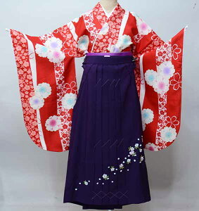 二尺袖 着物 袴フルセット ジュニア用へ直し 135cm〜150cm 小紋 赤色 袴変更可能 卒業式 新品(株)安田屋 NO41377-02