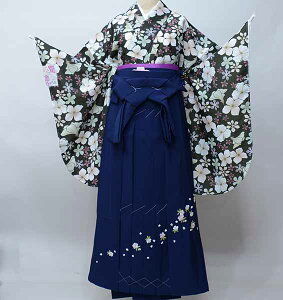 二尺袖 着物 袴フルセット ジュニア用へ直し 135cm〜150cm 小紋柄 和遊日 こげ茶色 袴変更可能 卒業式 新品(株)安田屋 NO41548-02