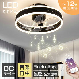 シーリングファンライト シーリングファン LED シーリングライト 12畳 調光調色 DCモーター 首振り Bluetooth対応 音楽再生 薄型 逆回転機能 リモコン リモコン アプリ対応 天井照明 扇風機 寝室 常夜灯 メモリ機能 取付簡単