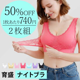 ナイトブラ 2枚組 ＼半額・50％OFFクーポンで1枚740円／ 育盛 谷間ができる フロントホック ノンワイヤーブラ 美胸 レース 夜用 バストケア A65〜G85 プレミーナ 『ラクブラ24 育盛クロスアップブラ 2枚組』 送料無料