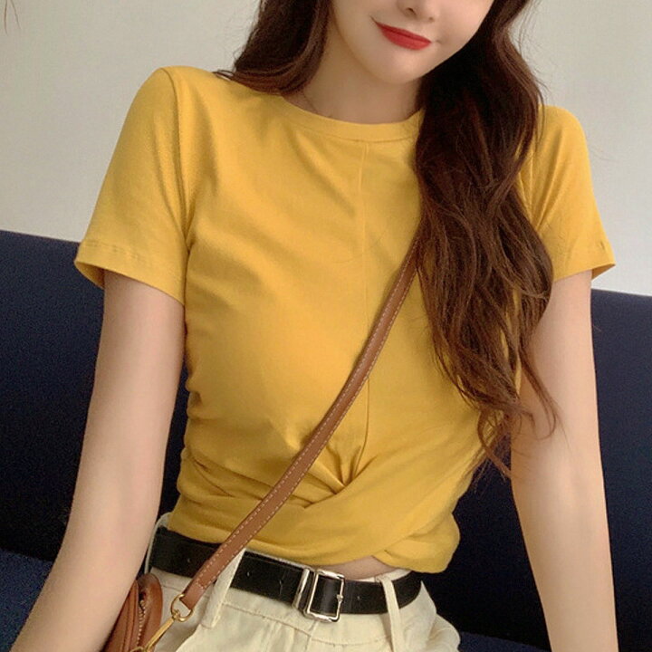 楽天市場】ティーシャツ フロントツイストクロップドTシャツ Tシャツ 