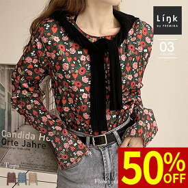 お買い物マラソン ＼最大50％OFFクーポン配布中／ 花柄メロウトップス プリーツ ブラウス フラワープリント 薄手 長袖 ギャザー ロングスリーブ レトロスウィート ポップ レイヤードスタイル カジュアル ワンサイズ FREE フリー フリーサイズ