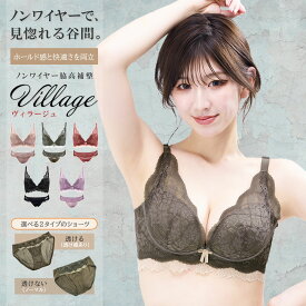 ＼最大30％OFF！新規様＆リピーター様専用クーポン配布中！／ ノンワイヤーブラ 【ヴィラージュ】上下セットパッド取り外し可能 ブラセット レース プレミーナ