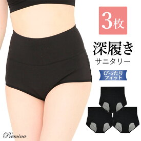 【500円OFFクーポン・17日9:59迄】 3枚組 深履き サニタリーショーツ S-Mサイズ 生理 生理用ショーツ パンツ コットン 綿 夜 ナイト レディース インナー 下着 冷え対策 多い日 温活 フェムテック フェムケア