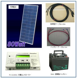 ソーラー発電セット-80W・太陽電池・バッテリー充電キット・家庭用蓄電池・ベランダ・太陽光発電キット・太陽電池架台付き