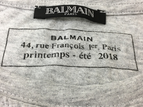 【中古】 BALMAIN バルマン Tシャツ グレー ロゴプリント Lサイズ メンズ T3998916 | ReRe（安く買えるドットコム）
