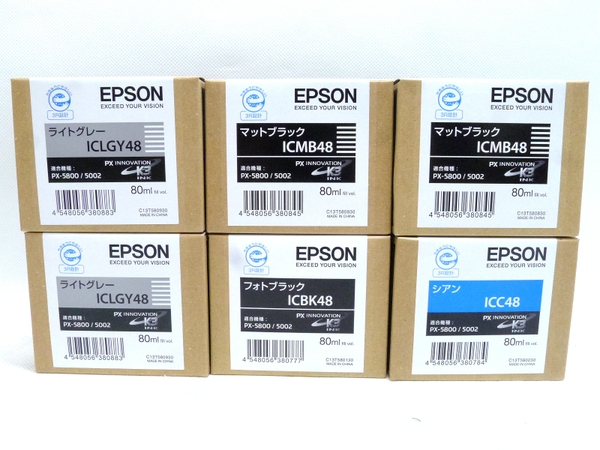 未使用未使用 EPSON PX-5800 5002 用 インク カートリッジ 6点セット ICLGY48 ICMB48 ICBK48 ICC48  ライトグレー マットブラック フォトブラック シアン S2126558 - www.edurng.go.th