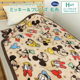 毛布 ディズニー ミッキー＆フレンズ ハーフサイズ 100×140cm ハーフケット ブランケット ジュニアケット ジュニア毛布 ミニー ドナルド デイジー グーフィー もうふ あったか 洗える キッズ 子供用 おしゃれ かわいい カジュアル ナチュラル ポップ Disney Mickey 送料無料