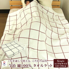 今治タオルケット タオルケット シングル 140×190cm グラフチェック柄 綿100％ コットンタオルケット 夏掛け 肌掛け 日本製 国産 涼感 吸水性 通気性 ブランケット オールシーズン コットン シンプル 北欧 ホワイト エンジ ネイビー 今治タオル認定品 【送料無料】