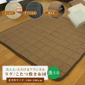 ラグ こたつ敷き布団 100×100cm 正方形 洗える ラグマット カーペット こたつ敷布団 こたつペット 敷き布団 チェアマット フランネル あったか 床暖房対応 ホットカーペット対応 滑り止め すべり止め 撥水 おしゃれ 北欧 無地 コンパクト 新生活 【送料無料】